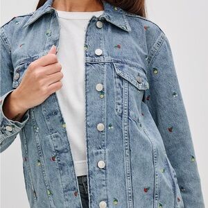 Rails Denim Grove Spring Flower Embroidered Boyfriend Trucker Jacket Size Large